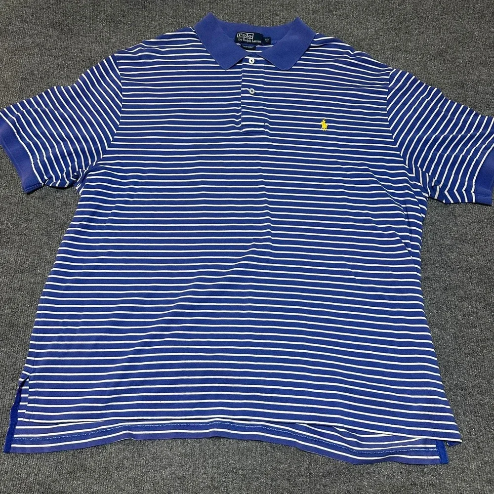Polo Ralph Lauren Mens 2XL Big Pima Cotton Striped Polo Shirt Blue White Yellow